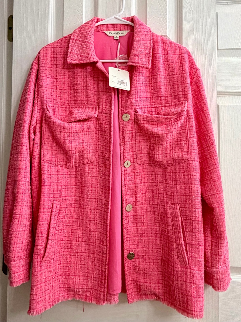 DAVI & DANI Hot Pink Tweed Button Jacket